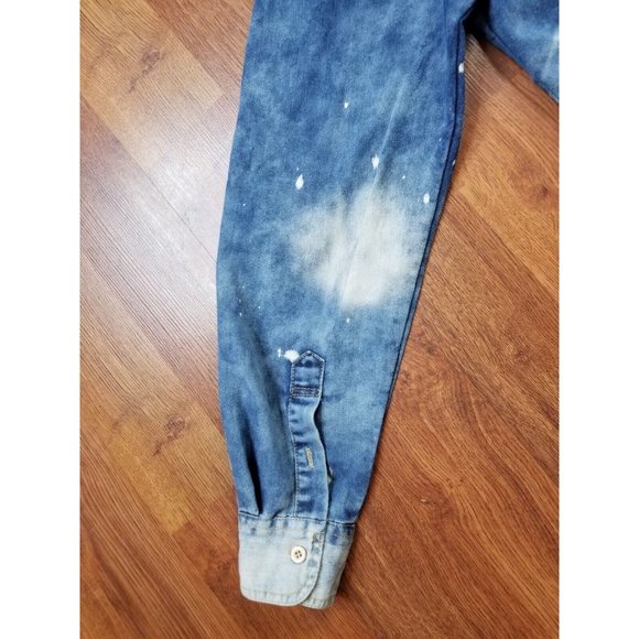 Rocawear  vintage 90s Denim  design Shirt Bleached Spatters large button down - Picture 3 of 10